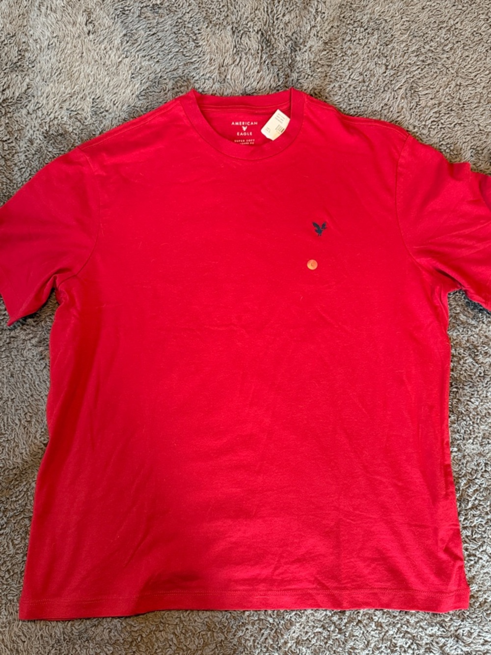 American Eagle Outfitters Bright Red Short Sleeve Crew Tee with Embroidered Logo
